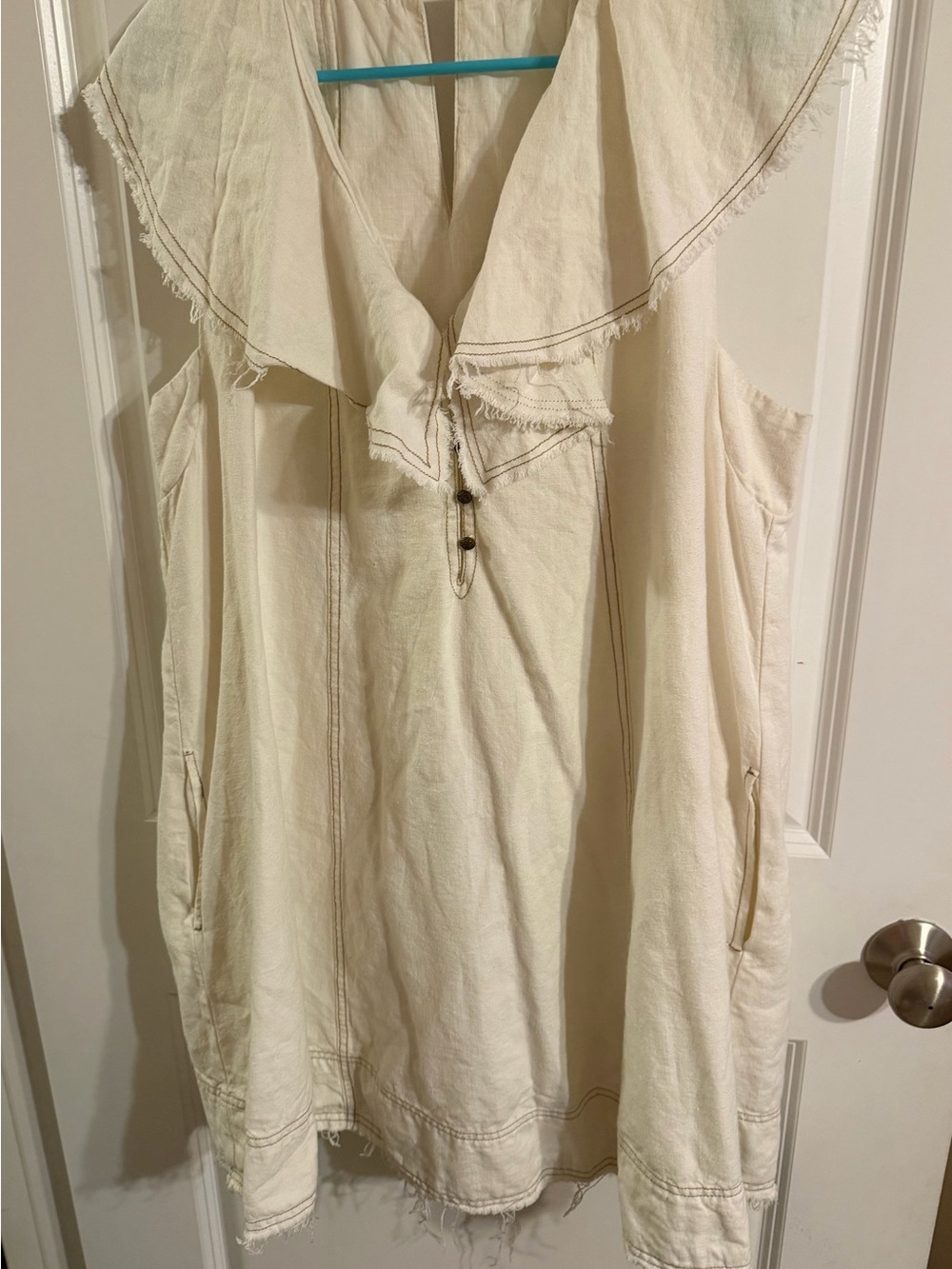 Pilcro Cream Frayed Ruffle Collar Tunic